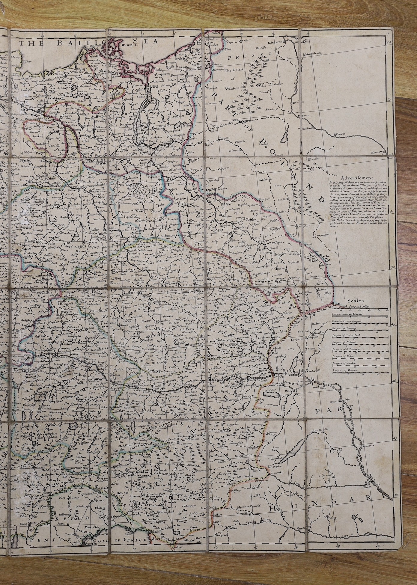 Five unframed engraved maps - Norway - C.I. Pontoppidan - Det Nordlige Norge, 1795, 54 x 70cms; Italy - Jailott - L’Italie, 1718, 53 x 67cms, in slip case; John Senex - Germany, 1710, 66 x 98; C. Smith - Devon, 1804, 48